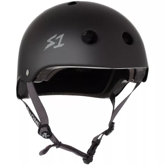 Skateboard helmet S-One LIFER BLACK MATTE BRIGHT GREY STRAPS 2024 