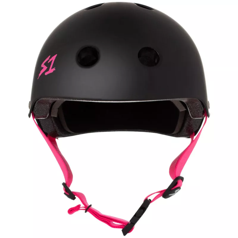 Skateboard helmet S-One LIFER BLACK MATTE PINK STRAPS 2024 